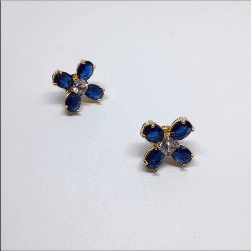 NWOT Tory Burch Blue Crystal Floral Earrings - Picture 3 of 4